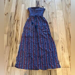 Blue and Red Striped Maxi Dress